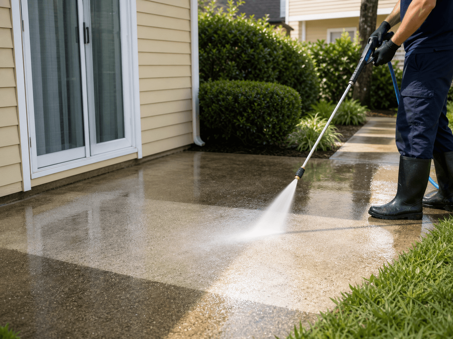 Cleaning a patio and walkway